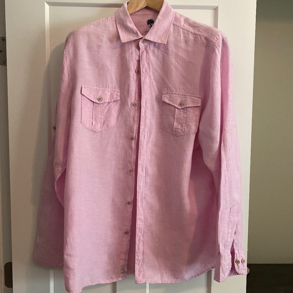 Men's Long Sleeve Linen Shirt, Pink, Large